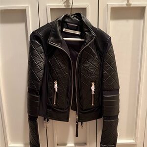 Blanc Noir Quilted Black Leather Jacket